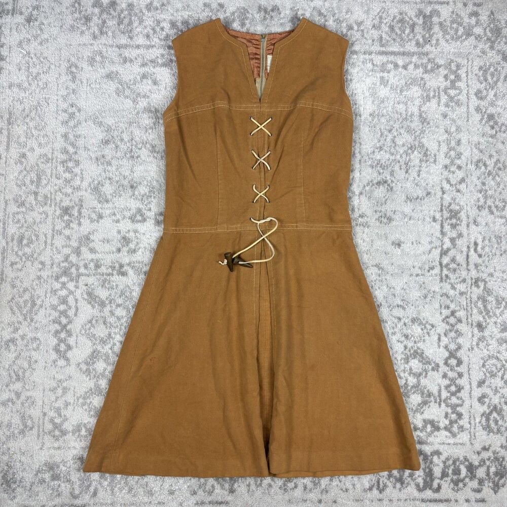 American Bazaar Vintage 90s Suede Leather Dress: Brown Rare Size Large